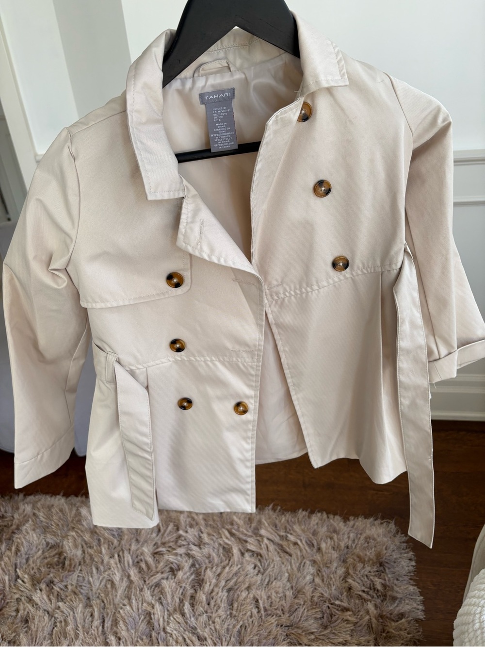 Tahari Kids Trench Coat Jacket Beige Size 7/8 (M) Classic Double-Breasted